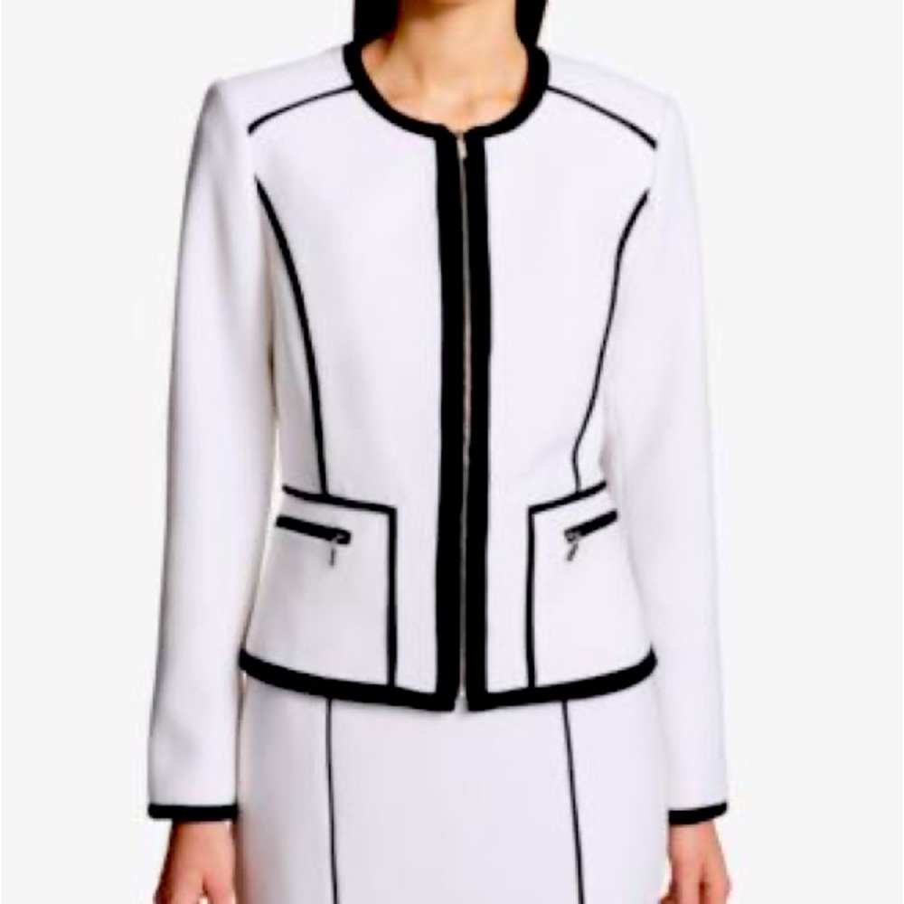 Calvin Klein Suit Pique Jacket Skirt suiting contrast, trim black and white